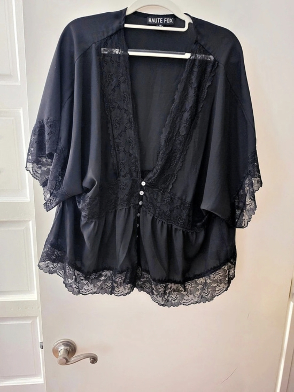 Haute Fox Lace Trim Blouse in Black Size 3x Like New